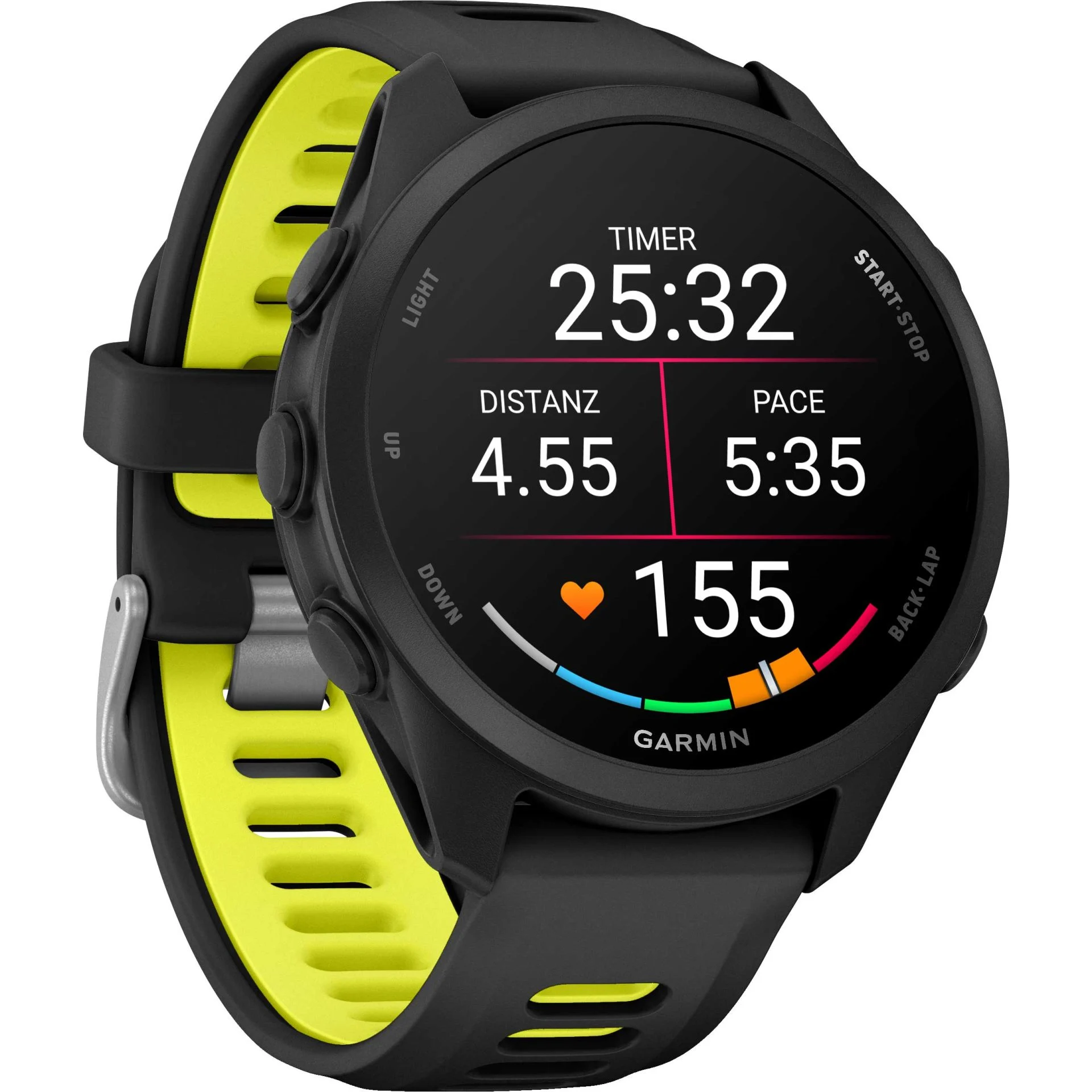Garmin Forerunner 170 Music Schwarz – GPS-Laufuhr mit Musik, AMOLED-Display & 20 mm Quick Release Amp Yellow – Bild 3