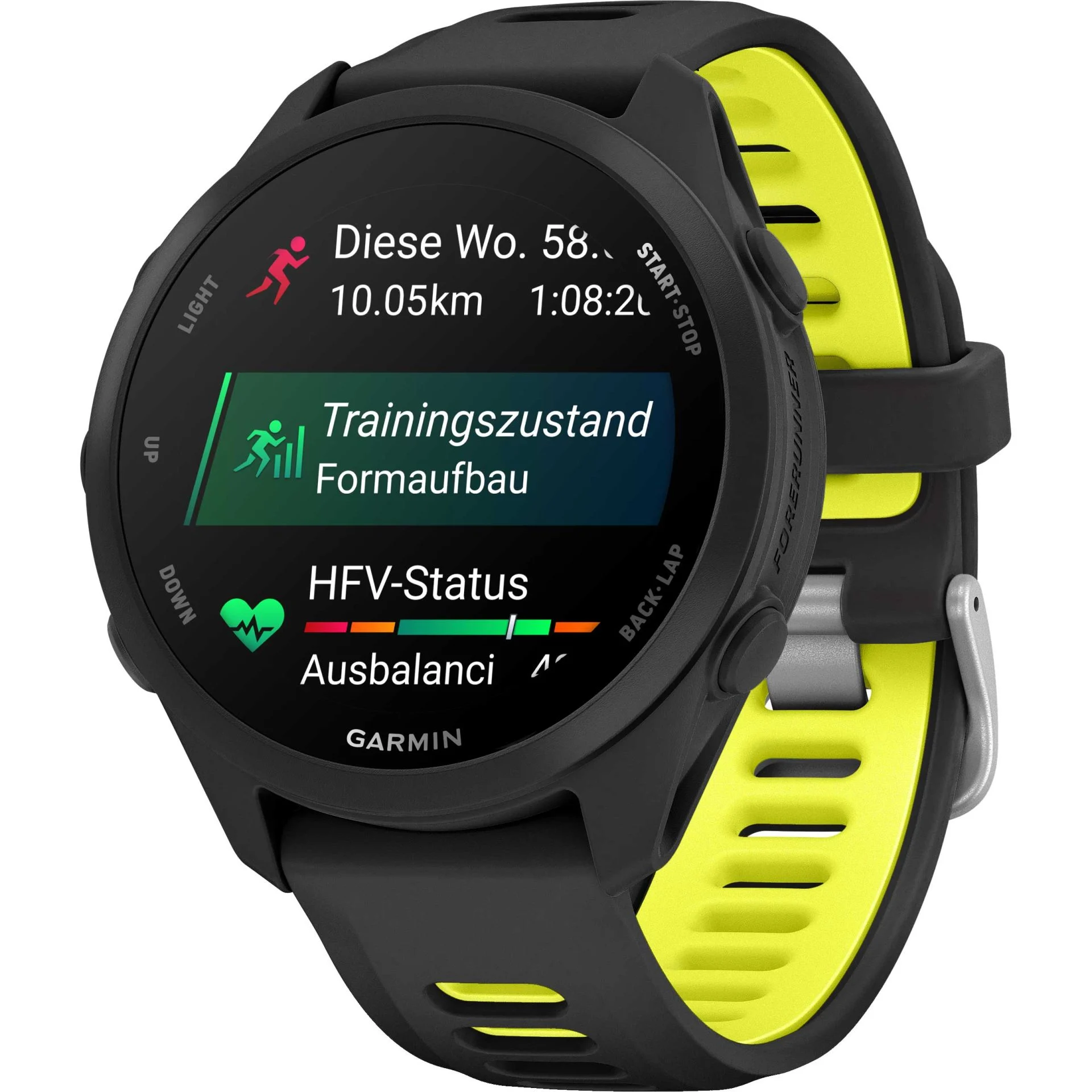 Garmin Forerunner 170 Music Schwarz – GPS-Laufuhr mit Musik, AMOLED-Display & 20 mm Quick Release Amp Yellow – Bild 2